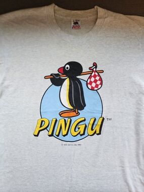 Vintage Authentic PINGU Graphic Tee - Light Gray T-Shirt Made in USA